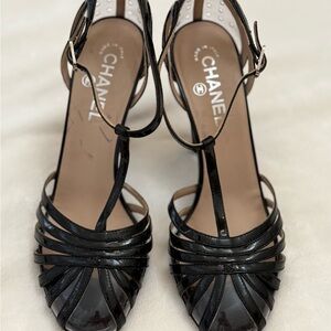CHANEL Black Strappy Heels